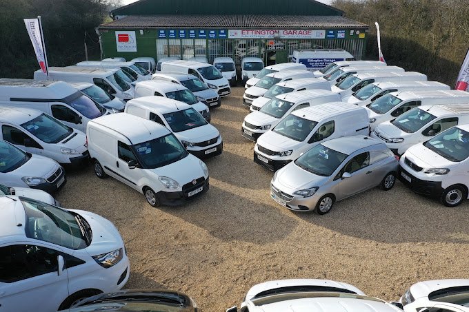 Van Store forecourt showing used vans on display in Warwickshire
